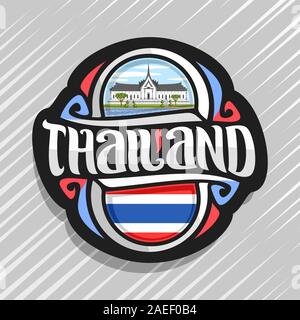 Vektor logo für Königreich Thailand, Kühlschrank Magnet mit thailändischen Flagge, original brush Schrift für Wort Thailand und nationalen Thai Symbol - Sanphet Stock Vektor