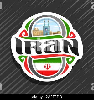 Vektor logo für Iran Land, Kühlschrank Magnet mit iranischen Staat Flagge, original brush Schrift für Wort Iran und Nationalen Iranischen Symbol - berühmte Blaue J Stock Vektor