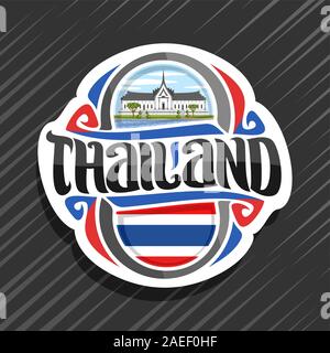 Vektor logo für Königreich Thailand, Kühlschrank Magnet mit thailändischen Flagge, original brush Schrift für Wort Thailand und nationalen Thai Symbol - Sanphet Stock Vektor