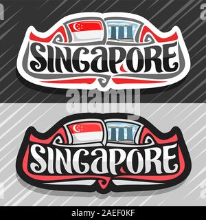 Vektor logo für Singapur Land, Kühlschrank Magnet mit State Flag, original brush Schrift für Wort Singapur und nationales Symbol - Resort Hotel Marina Stock Vektor