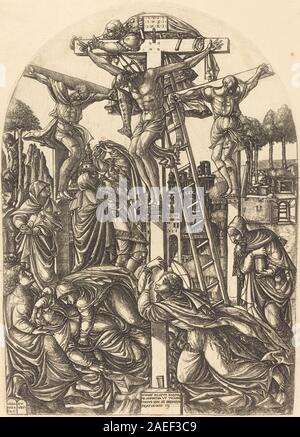 Die Aussage, um 1550, zeigt die Entfernung Christi vom Kreuz und zeigt Figuren in Trauer, drapierter Kleidung und emotionalen Ausdrücken. Der Stich betont religiöse Erzählungen, Kompositionen und detaillierte Linienarbeiten, die für die Kunst der nördlichen Renaissance des 16. Jahrhunderts charakteristisch sind. Stockfoto
