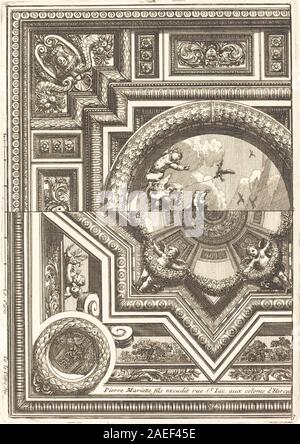 Kupferstich von Jean Lepautre mit dem Titel Quarts de Plafons mit dekorativen Deckenvierteln mit dekorativen Designs und architektonischen Motiven. Stockfoto