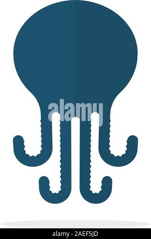 Flat Style blau Einfache octopus Silhouette Stock Vektor