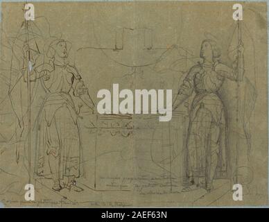 Jean-Auguste-Dominique Ingres, Jeanne d'Arc an der Altar in der Kathedrale von Reims, c 1844 Jeanne d'Arc an der Altar in der Kathedrale von Reims stehen; c. 1844 Stockfoto