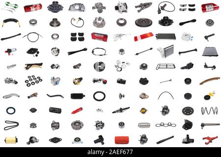Collage aus verschiedenen Autoteile für Pkw und Nutzfahrzeuge. Stockfoto