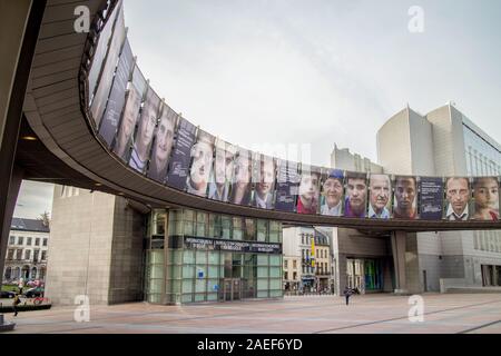 Brüssel, Belgien - 24. Februar 2014: Europäisches Parlament Bürogebäude am Espace Leopold Stockfoto