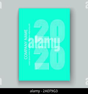 Abdeckung Jahresbericht Zahlen 2020 in dünnen Linien. Jahr 2020 text Design in Farbe Trend schwarz auf Aqua mente Abstrakt Hintergrund. Vector Illustration. Ou Stock Vektor