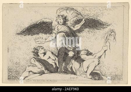 Fragonard, nach Annibale Carracci, malte „Angel Holding a Palm and a Crown“ (1763–1764) und zeigte eine Engelsfigur mit Palmenzweig und Krone, die Geste, Ausdruck und klassische Komposition hervorhebt. Stockfoto