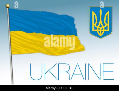 Ukraine offizielle nationale Flagge und Wappen, europäischen Land, Vector Illustration Stock Vektor