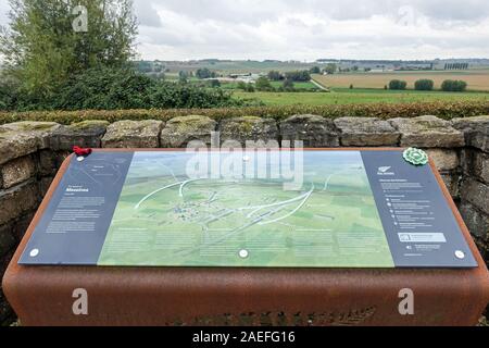 Information Board zeigt den Boden über die die Neuseeland Division in der Schlacht von Messines Ridge, 1917 angegriffen Stockfoto