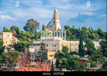JERUSALEM, Israel/9 DEZ 2019: 1352 Kloster auf dem Berg Zion in Jerusalem, Zion Gate, geglaubt, die letzte Ruhestätte der Virg. Stockfoto