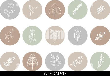 Markieren Sie die Abdeckung auf das Symbol. Markieren Geschichte natürlich. Hand gezeichnet Floral Logo. Logo Template für Fotografen, Fashion Blogger, Yoga Studio. Monoline-versicherer Stil Stock Vektor