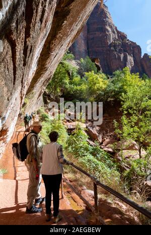 Zion National Park, Utah/USA, USA - 3. Oktober 2019: Kaukasische Touristen im Zion National Park Stockfoto
