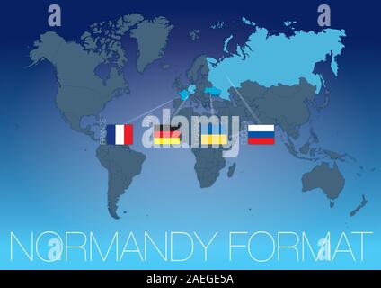 Normandie Format internationale Konferenz Weltkarte mit Flaggen, Vector Illustration Stock Vektor