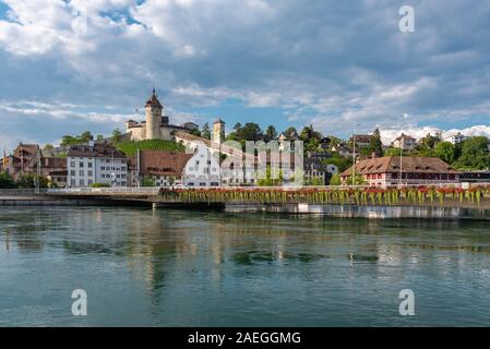 Stadtbild mit dem Rhein und Festung Munot, Schaffhausen, Kanton Schaffhausen, Schweiz, Europa Stockfoto