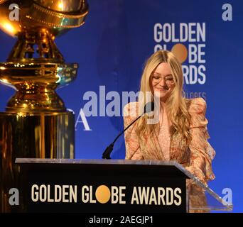 Schauspieler Dakota Fanning nominiert Kandidaten für die 77. jährlichen Golden Globe Awards im Beverly Hilton Hotel in Beverly Hills, Kalifornien am Montag, 9. Dezember 2019. Foto von Jim Ruymen/UPI Stockfoto