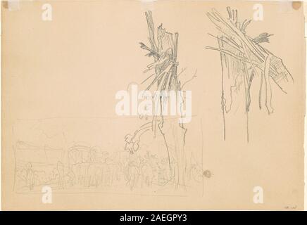 Diese Studie von John Singer Sargent, 1918, zeigt zwei zersplitterte Bäume und eine vorbereitende Skizze für die Straße. Es zeigt Baumformen, Äste, Landschaft und Komposition in amerikanischen Landschaftsstudien des frühen 20. Jahrhunderts. Stockfoto