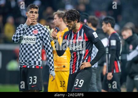 Frankfurt, Deutschland. 06 Dez, 2019. Andre SILVA (links, F) und Goncalo PACIENCIA (F) sind enttäuscht, enttäuscht, enttäuscht, enttäuscht, traurig, frustriert, frustriert, spät, die Hälfte Abbildung, Bild, Geste, Gestik, Fußball 1. Fussballbundesliga, 14. Spieltag, Eintracht Frankfurt (F) - Hertha BSC Berlin (B) 2:2, am 06.12.2019 in Frankfurt/Deutschland. € | Nutzung der weltweiten Kredit: dpa/Alamy leben Nachrichten Stockfoto