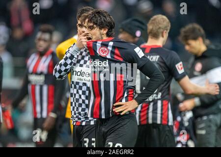 Frankfurt, Deutschland. 06 Dez, 2019. Andre SILVA (links, F) und Goncalo PACIENCIA (F) sind enttäuscht, enttäuscht, enttäuscht, enttäuscht, traurig, frustriert, frustriert, spät, die Hälfte Abbildung, Bild, Geste, Gestik, Fußball 1. Fussballbundesliga, 14. Spieltag, Eintracht Frankfurt (F) - Hertha BSC Berlin (B) 2:2, am 06.12.2019 in Frankfurt/Deutschland. € | Nutzung der weltweiten Kredit: dpa/Alamy leben Nachrichten Stockfoto