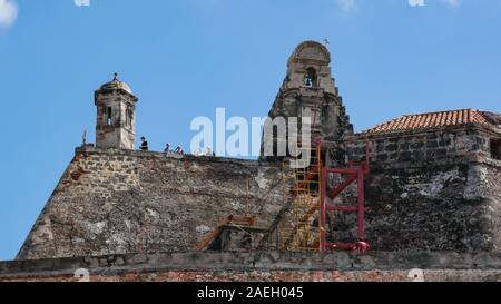 Nahaufnahme der Festung in der Stadt Cartagena genannt Castillo San Felipe de Barajas Stockfoto