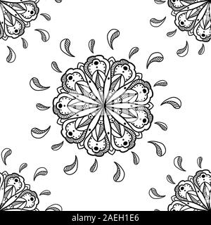 Nahtlose Muster schwarz und weiß Abstrakte Blumen Design. Stockfoto