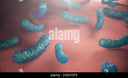 3D-Illustration Viren, die zu infektiösen Krankheiten, einer verringerten Störfestigkeit. Konzept der Viruserkrankung. Virus abstrakt Hintergrund. Zelle infizieren Organismus Stockfoto