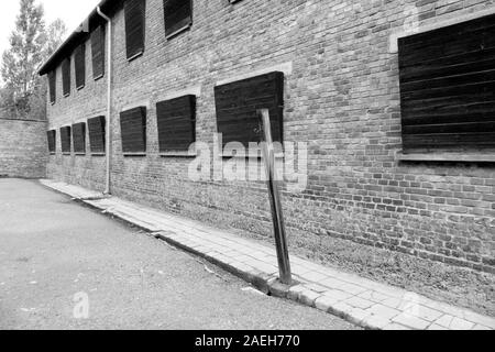 Der Tod war, wo Tausende von polnischen Gefangenen wurden ausgeführt. Block 11 war eine Bestrafung, Folter und Hinrichtung Gefängnis in Auschwitz I Conce Stockfoto