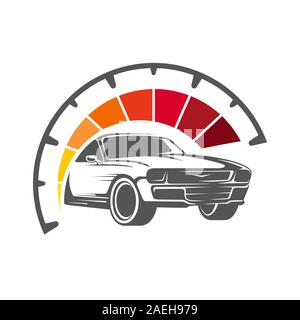 Beschleunigung Auto mit Tachometer mit hoher Geschwindigkeit. Vector Illustration. EPS 10. Stock Vektor