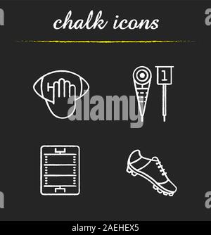 American Football chalk Symbole gesetzt. Hand ball, Schuh des Spielers, Nebenerwerb Marker, Feld. Isolierte vektor Tafel Abbildungen Stock Vektor