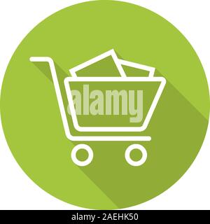 Shopping Cart mit Boxen. Flache lineare lange Schatten Symbol. Vektor linie das Symbol Stock Vektor