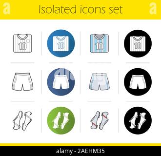 Einheitliche Symbole Soccer player. Flache Bauweise, linear, Schwarz und Farbe. Shirt, Shorts und Stiefel. Isolierte Vektorgrafiken Stock Vektor