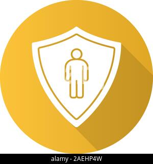 Bodyguard Flachbild lineare lange Schatten Symbol. Der Mensch im Inneren Schutz Schild. Vektor linie das Symbol Stock Vektor