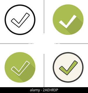 Markieren Sie das Symbol. Flache Bauweise, lineare und Farbe Stile. Bestätigung Häkchen. Akzeptieren und Zeichen zu genehmigen. Isolierte Vektorgrafiken Stock Vektor