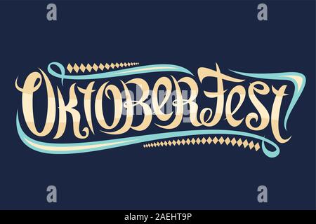 Vektor Grußkarte für Oktoberfest, kreative kalligrafischen Schrift für deutsches Bier Festival mit modernen Strudel und Rautenmuster, original trendy Typo Stock Vektor