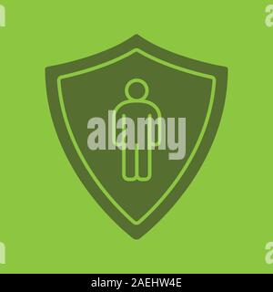 Bodyguard Glyphe Farbe Symbol. Silhouette Symbol. Schutz Schild mit dem Menschen. Negativer Platz. Vektor isoliert Abbildung Stock Vektor