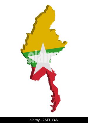 Myanmar Karte Flag 3D-Vektor eps Abbildung 10. Stock Vektor