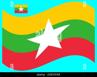 Wave Myanmar Flagge Vektor-illustration Eps 10. Stock Vektor