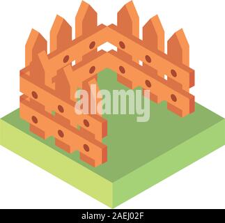 Bauernhof Feld mit hölzernen Zaun ländlichen isometrische Symbol Vektor illustration Stock Vektor