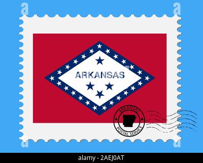 Us-Bundesstaat Arkansas Flagge mit Briefmarke Vector EPS eps Abbildung 10 Abbildung 10. Stock Vektor