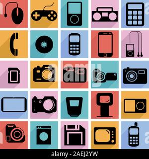 Sammlung Flachbild-Symbole mit langen Schatten. Multimedia Symbolen. Vector Illustration. Stock Vektor
