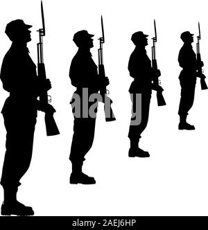 Silhouette Soldaten während einer Militärparade. Vektor-Illustration. Stock Vektor