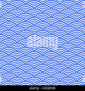 Deep Blue Line wave auf einem weißen Hintergrund. Nahtlose Muster von Wellen des Meeres. Farbe Vector Illustration. Stock Vektor