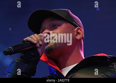 Will Smith spricht auf der Bühne während der Welt Big Sleep Out am Times Square in New York City. Stockfoto