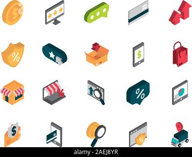 Ecommerce Business Internet Icons Set isometrische Vector Illustration Stock Vektor