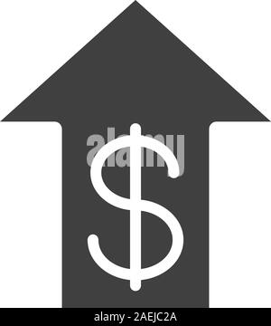 Dollarkurs steigende Glyph icon. Silhouette Symbol. USA Dollar mit Pfeil nach oben. Negativer Platz. Vektor isoliert Abbildung Stock Vektor