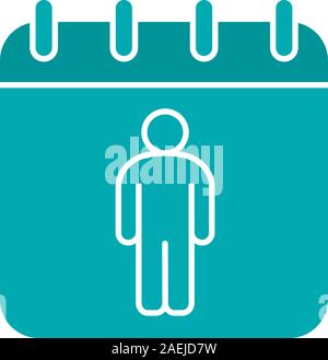 Internationale Männer Tag Glyphe Farbe Symbol. Kalender Seite mit Mann. Silhouette Symbol auf schwarzem Hintergrund. Negativer Platz. Vector Illustration Stock Vektor