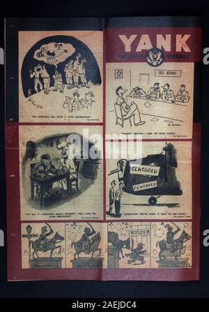 Cartoons in der "Yank" British Edition, The Army Weekly, 20. Feb. 1944, Replica des zweiten Weltkriegs zu Amerikanern ("Yanks") in Großbritannien. Stockfoto