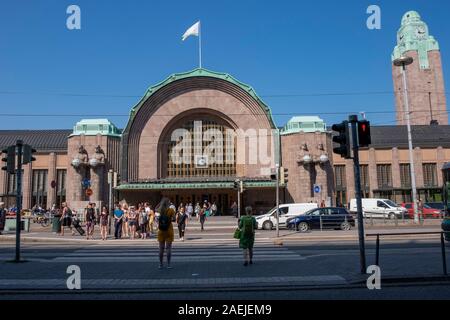 Außenansicht des von rautatieasema Bahnhof in Helsinki, Finnland, Skandinavien, Europa Stockfoto