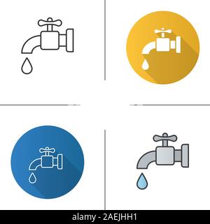 Wasserressourcen Symbol. Flache Bauweise, lineare und Farbe Stile. Hahn und Wasser tropfen. Isolierte Vektorgrafiken Stock Vektor