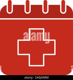Weltgesundheitstag Glyphe Farbe Symbol. Kalender Seite mit medizinischen Kreuz. Silhouette Symbol auf weißem Hintergrund. Negativer Platz. Vector Illustration Stock Vektor